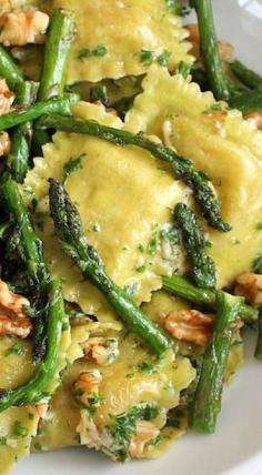 
                    
                        Ravioli with Sauteed Asparagus and Walnuts
                    
                