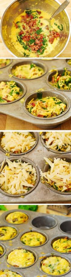 
                    
                        Breakfast Egg Muffins with Bacon and Spinach Recipe: These muffins make a great breakfast, lunch, or a snack to pack up for work, school, or a picnic! Gluten free!
                    
                