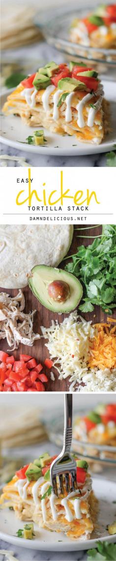 Chicken Tortilla Stack - These cheesy stacks of tortilla comes together so easily, making it perfect for a busy weeknight meal! @Trent Johnson Johnson Johnson Johnson Johnson Johnson Butts-Ah Rhee.