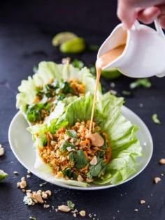 
                    
                        Cauliflower Rice Veggie Lettuce Cups with Sriracha Peanut Sauce by veggieandthebeastfeast #Lettuce_Cups #Cauliflower #Veggie
                    
                