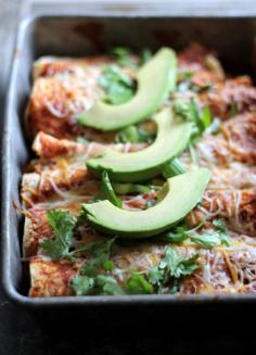 Butternut Squash Black Bean Enchiladas with Chipotle Greek Yogurt Sauce - Ambitious Kitchen