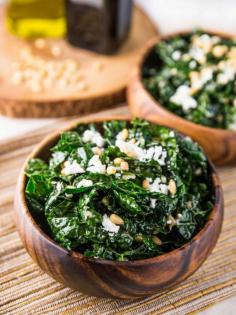 
                    
                        Warm Kale Salad with Goat Cheese, Pine Nuts and Sweet Onion Balsamic Dressing
                    
                