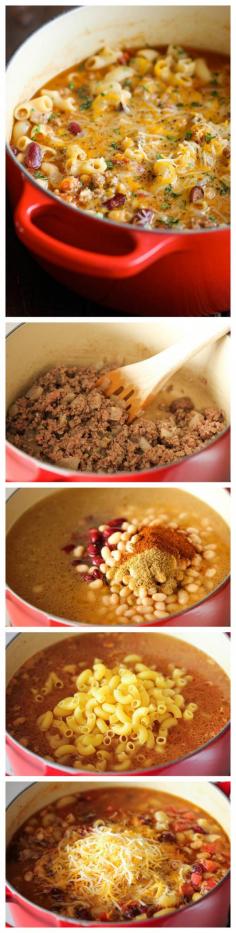 
                    
                        One Pot Chili Mac and Cheese - Two favorite comfort foods come together in this easy, 30 min one-pot meal that the whole family will love!
                    
                