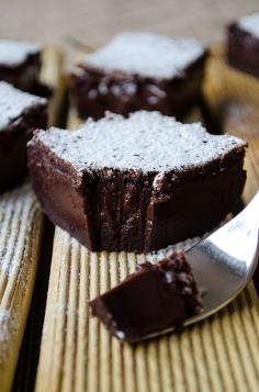 Chocolate Magic Custard Cake with a very soft center. It might crack when slicing, but this makes the cake even more tempting! This will be your ultimate celebration cake! Don’t worry about the liquidy batter, it will bake up perfectly! | giverecipe.com | #cake #chocolate #custard #easy #dessert
