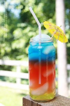 15 Gorgeous Layered Drinks - order by sugar content (heaviest sugar on bottom and one with close to 0 sugar content on the top) For kids versions, can do bottom layer (around 30-40 g of sugar): cranberry juice, grape juice, lemonade. Middle layer (around 15-20 g of sugar): sparkling juice (like Izze or sparkling apple cider), V8 Fusion, some flavors of Gatorade. And top layer (close to 0 g of sugar works best): Vitamin Water Zero, Club Soda, diet lemon-lime or cream soda, Gatorade G2