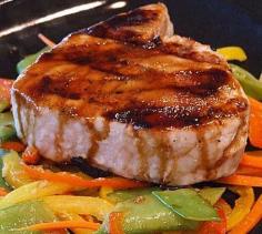 
                    
                        Teriyaki Tuna with Ginger Vegetables:  reduced sodium soy sauce, sake, mirin, granulated sugar, canola oil, fresh ginger, garlic, red bell pepper, yellow bell pepper, snow peas, carrots, tuna fillets - pinsshare.blogspo...
                    
                