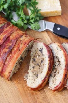 
                    
                        Bacon Wrapped Chicken Meatloaf With A Cheesy, Mushroom Stuffing
                    
                