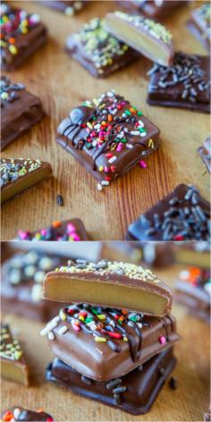 
                    
                        Chocolate-Covered 7-Minute Microwave Caramels - Never fear candy-making again with this no-candy-thermometer recipe made in the micro. Rich, buttery, soft & chewy. The best & easiest caramels ever! Perfect for Valentine's Day!
                    
                