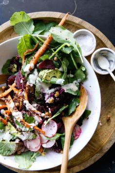 
                    
                        Root vegetable & quinoa salad with tahini-maple vinaigrette
                    
                