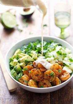 
                    
                        SHRIMP AND AVOCADO SALAD WITH MISO DRESSING
                    
                