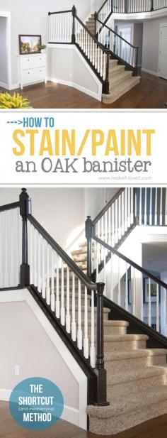 
                    
                        DIY: How to Stain and Paint an OAK Banister, Spindles, and Newel Posts (the shortcut method...no sanding needed!) |via Make It and Love It
                    
                