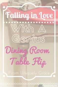 
                    
                        Falling in Love with a genius Dining Room Table Furniture Flip that  fits any budget! Check it to Uniquely Grace as she dazzles us with her DIY savvy in transforming this $20 Facebook find to awesome entryway table via www.artsandclassy...
                    
                