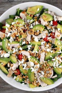 
                    
                        Spinach Salad with Chicken, Avocado and Goat Cheese : best salad recipe I've ever eaten. Great recipe to take to potluck gathering too... everyone will ask for the recipe!
                    
                