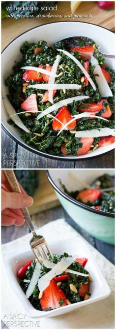 
                    
                        Wilted Kale Salad with Strawberries Pecorino and Pine Nuts
                    
                