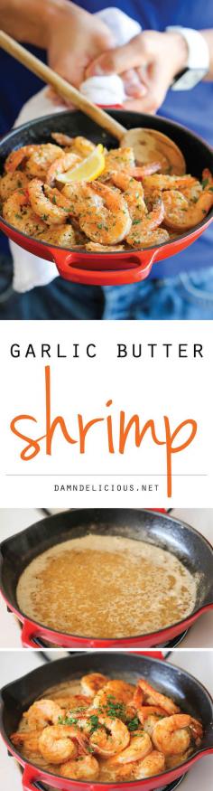 Garlic Butter Shrimp - An amazing flavor combination of garlicky, buttery goodness - so elegant and easy to make in 20 min or less!