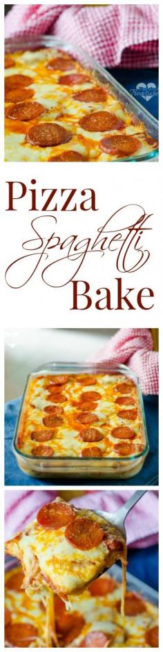 
                    
                        Love pizza and spaghetti? This super simple, hearty, cheesy dish is for you! Add it to your weekly rotation of back-to-school easy meals! #pizza #spaghetti #easymeals #cheesymeals
                    
                