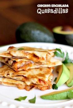 Chicken Enchilada Quesadillas...  2 c. Tomato Sauce,  1 1/2 t. Sriracha or Hot Sauce,  1/4 t. Cinnamon,  1 1/2 t. Brown Sugar,  1 t. Chili Powder*,  1 t. Cumin*,  2 T. Seasoned Salt*,  Salt & Pepper to taste*,  4 skinless, boneless/skinless Chicken Breasts,  8 oz. pkg shredded Sharp Cheddar,  8 oz. pkg shredded Pepper Jack, 8 (8") Flour Tortillas,  Cooking Spray...