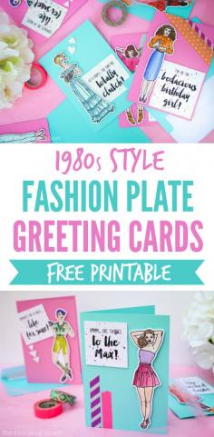 Fashion Plate Greeting Cards: A Fun Retro-Inspired Craft Project for anyone who grew up in the 1980s or 1990s - - and this step by step tutorial includes a free printable and cut file so you can make your own and relive your youth! These fab cards are guaranteed to bring a smile (and wash of nostalgia) to your recipient. Like totally! Fer sure! {Smile.}