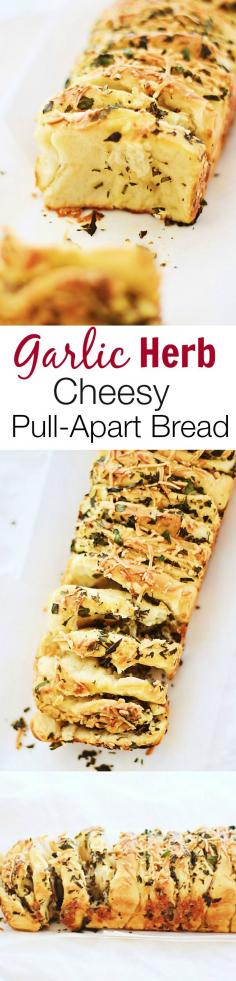 
                    
                        Garlic Herb and Cheese Pull Apart Bread – AMAZING pull-apart bread that is loaded with cheese and garlic herb butter, so good you can’t stop eating!! | rasamalaysia.com
                    
                
