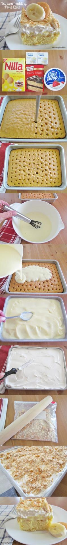 Banana Pudding Poke Cake make with gfree cake mix and no nilla wafers