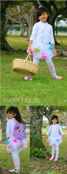 Easy 'no sew' tutu. How to make an Interchangeable Pom Pom DIY Tutu Skirt- No Sew project perfect ideas for Easter outfit, Birthday, parties, pageant ooc, special occasions, holidays, photo shoot #MakeIt Pom Pom craft idea!- by SWEET HAUTE Pin now...read later!