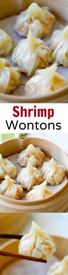 
                    
                        Shrimp wontons – easy peasy shrimp wontons recipe with shrimp, wrapped with wonton skin and boil/steam. SO easy & delicious!!! | rasamalaysia.com
                    
                