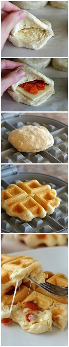 Mini Pizza Pockets in a Waffle Iron