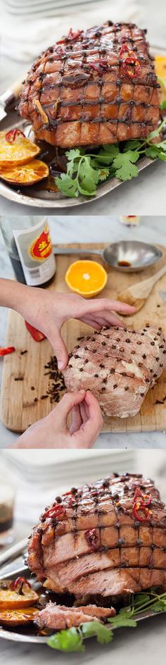 
                    
                        Sticky Glazed Asian Ham is sweetened with a honey, orange and brown sugar glaze | foodiecrush.com
                    
                