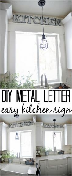
                    
                        The easiest DIY metal letter kitchen sign - could make for any room of your house. Super easy & quick to make to add that industrial farmhouse charm.
                    
                