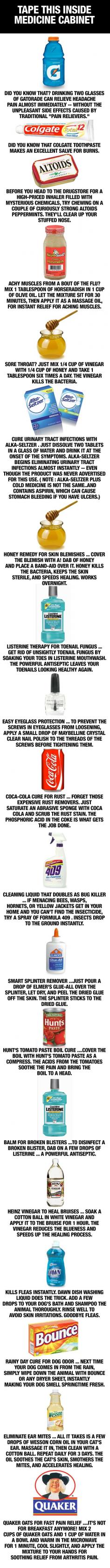 Tape this inside your medicine cabinet / Home remedies