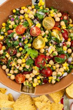 Warm or cold salad topper.  ”This chunky Pico de Gallo could be served as a salsa or a salad Spicy and flavourful! #salsa #dip #salad #appetizer "