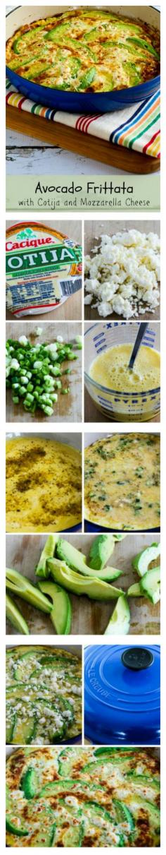 
                    
                        It's a simple idea but this Avocado Frittata with Cotija and Mozzarella Cheese was completely delicious and would make a perfect dish for Easter brunch.  I loved the sharp flavor of Cotija in this low-carb frittata, but you can use Feta if you can't find it.  [from KalynsKitchen.com]
                    
                