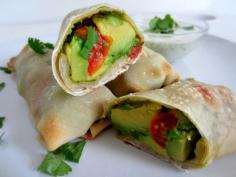BAKED AVOCADO ROLLS WITH GREEK YOGURT CILANTRO LIME DIPPING SAUCE