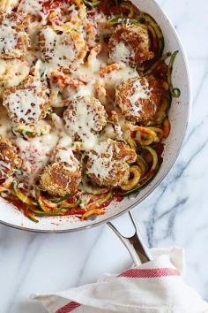 
                    
                        Shrimp Zoodles Parmesan for Two – baked breaded shrimp over zucchini noodles, an easy meal in under 30 minutes!
                    
                