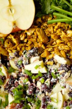 
                    
                        {Skinnytaste} Curried Chicken Salad is perfect for school lunches {wrap}, a formal luncheon, a baby or wedding shower, tea party … fun for fall entertaining! Reluctant Entertainer.com
                    
                