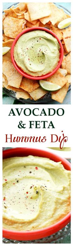 
                    
                        Avocado and Feta Hummus Dip ~ This snack has all your cravings covered! Cheese, guacamole, hummus - it's all there! Get the recipe on diethood.com
                    
                