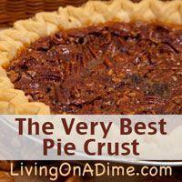 I admit it, I hate pie crust, that is all pie crust except mom’s “very best” pie crust! It seems like it is usually so difficult to make a pie crust that tastes great and also has a good texture. Here’s mom’s famous homemade pie crust recipe which really is the VERY BEST! Make some extra to freeze and use later and you’ll cut your preparation time for your next pie! The best part is that it's less than 25 cents to make it! www.livingonadime...