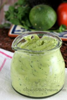 
                    
                        This  Avocado Dressing recipe is not only delicious, it's super easy to make!  Adjust the liquid to adjust the consistency and make a perfect dip for chips!
                    
                