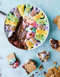 
                    
                        chocolate peanut butter peeps skillet s’mores
                    
                