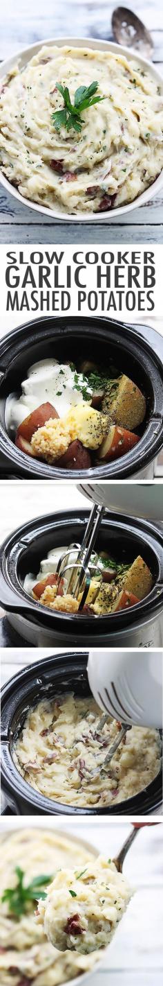 
                    
                        Creamy, buttery garlic and herb mashed potatoes made right in the slow cooker! These are the easiest, best tasting mashed potatoes you will ever make!
                    
                