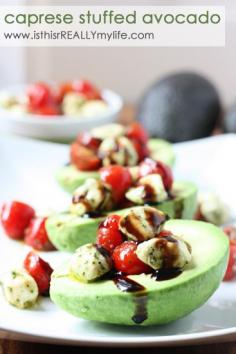 
                    
                        Caprese stuffed avocado- this looks amazing!
                    
                