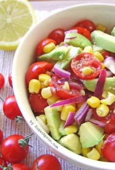 
                    
                        Avocado, Corn & Cherry Tomato Salad  | www.sugarapron.com | A Fresh #Summer #Cherrytomatoes, #Corn and #Avocado #Salad
                    
                