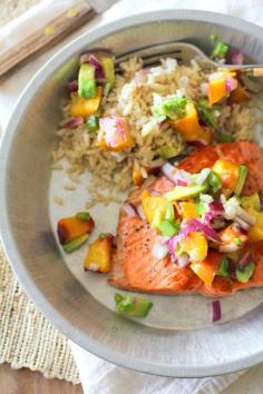 
                    
                        Grilled Salmon with Grilled Peach and Avocado Salsa | theroastedroot.net #grilled #bbq #healthy #dinner #paleo
                    
                