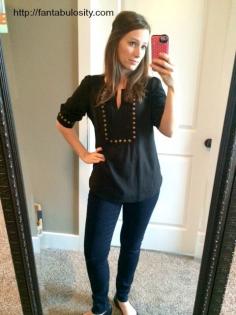 
                    
                        My Stitchfix review! Third shipment and STILL loving it.  ♥ this black and gold top!
                    
                