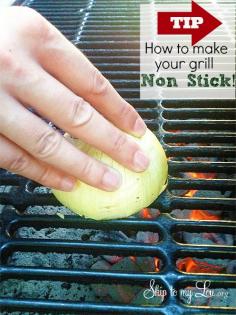 NON STICK GRILL...... Who Knew?? To make your grill non-stick all you need to do is cut an onion in half and rub the cut side on the heated grill grate! For More Cool Tips, Recipes & DIY ideas ~ join me below: ┊┊┊┊☆ Friend/Follow me --> www.facebook.com/Pattishealthyfriends ┊┊┊☆Join my Group @www.facebook.com/groups/ottsdreamteam/ ┊┊★Visit my web site ---> http://ottsdreamteam.SBC90.com/ ┊★Join my Team-->http://ottsdreamteam.WinWithSBC.com/