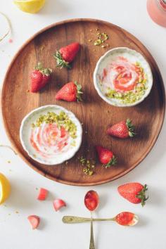 
                    
                        STRAWBERRY RHUBARB COMPOTE PARFAITS WITH MEYER LEMON & PISTACHIO
                    
                