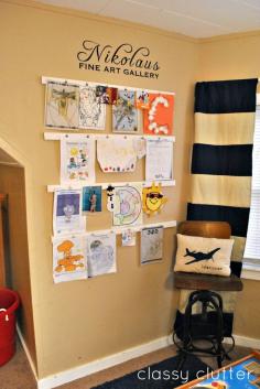 display kids art work | Cute way to display kids artwork!.