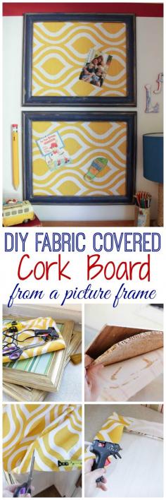 DIY Fabric Covered Cork Board using a picture frame (basement)