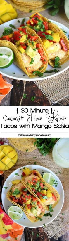 
                    
                        Healthy and quick shrimp tacos sweetened with coconut and topped with a sweet and spicy salsa of mango, red pepper and avocado! #tacos #shrimp #mango #glutenfree
                    
                