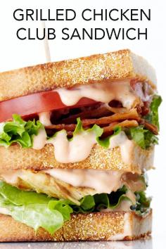 
                    
                        A soaring, sky-high sandwich, toasted rye bread is slathered in homemade Russian dressing and layered with juicy, lime-marinated grilled chicken, creamy avocado, ripe tomatoes and crispy bacon. #BiteMeMore #grilling #recipes
                    
                